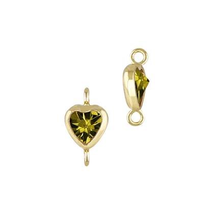 Gold Filled Peridot ubic Zirconia Bezel Set Heart Shape Connector