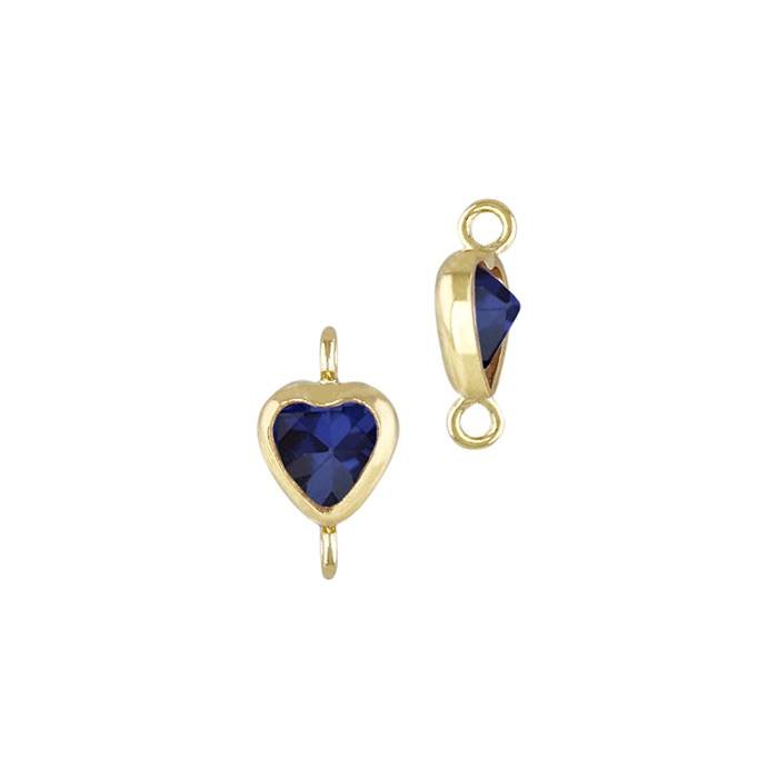 gf 3mm sapphire cubic zirconia heart shape bezel set connector with vertical perpendicular ring