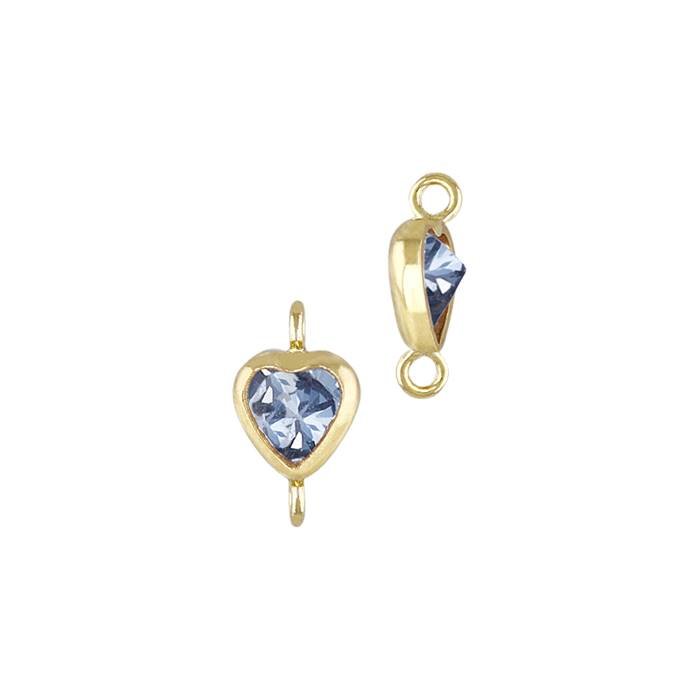gf 3mm light sapphire cubic zirconia heart shape bezel set connector with vertical perpendicular ring