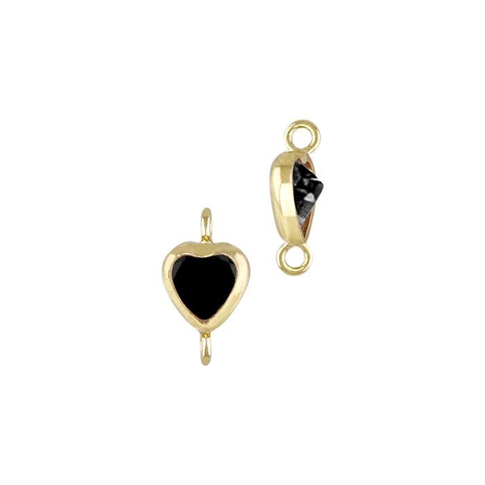 gf 3mm black cubic zirconia heart shape bezel set connector with vertical perpendicular ring