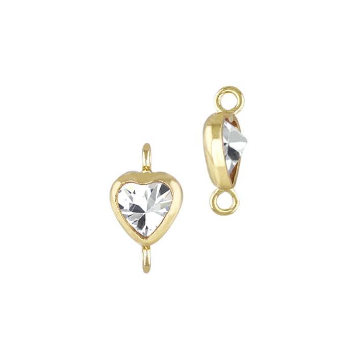 gold filled 4mm white cubic zirconia heart shape bezel set connector with vertical perpendicular ring