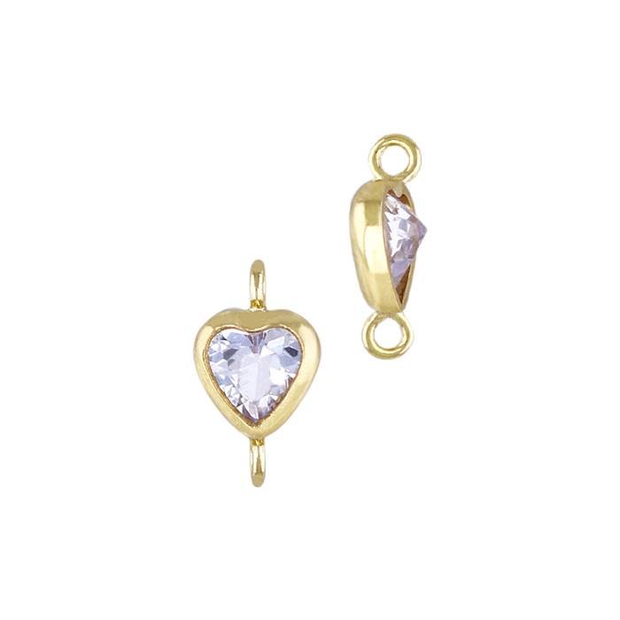 gold filled 4mm light amethyst cubic zirconia heart shape bezel set connector with vertical perpendicular ring