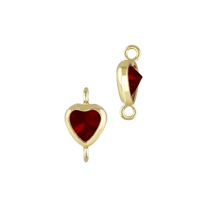 gold filled 4mm red cubic zirconia heart shape bezel set connector with vertical perpendicular
