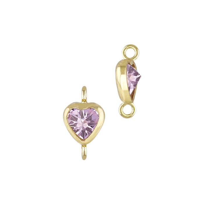 gf 4mm pink cubic zirconia heart shape bezel set connector with vertical perpendicular ring