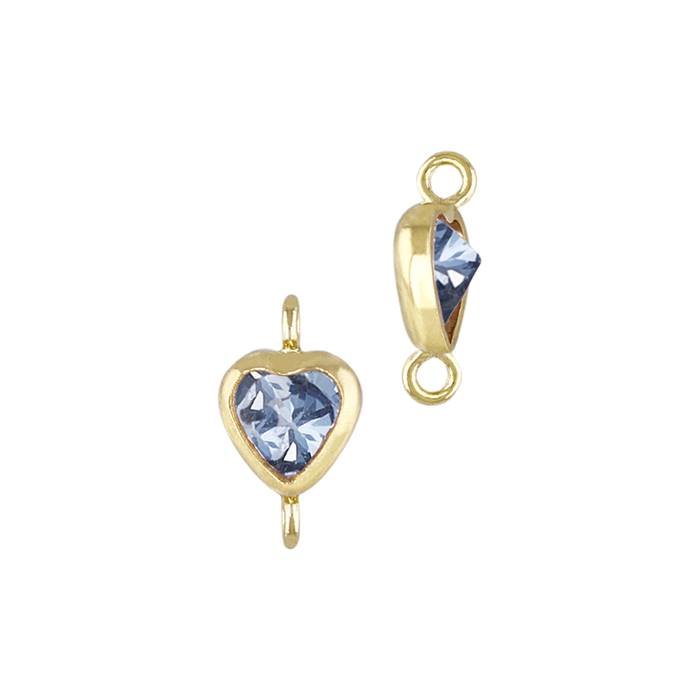 gf 4mm light sapphire cubic zirconia heart shape bezel set connector with vertical perpendicular ring