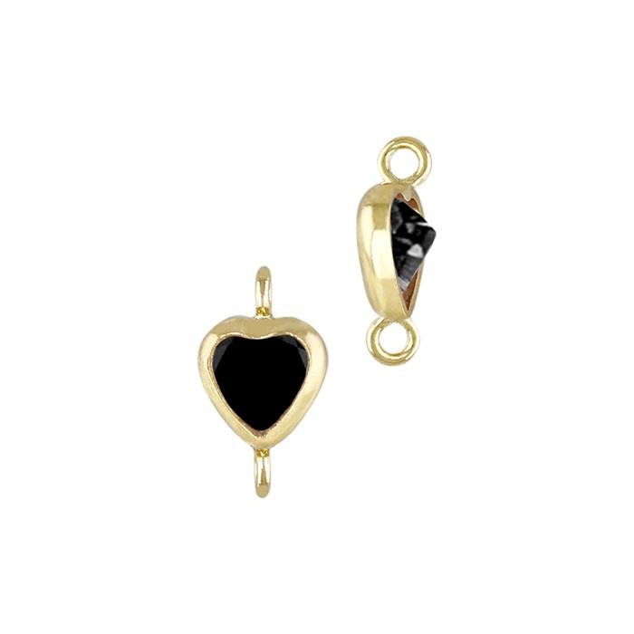 gf 4mm black cubic zirconia heart shape bezel set connector with vertical perpendicular ring