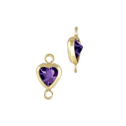 Gold Filled Amethyst Cubic Zirconia Bezel Set Heart Shape Connector