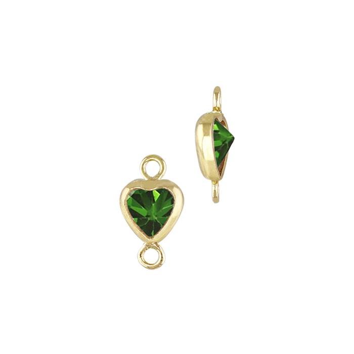 gf 3mm emerald cubic zirconia heart shape bezel set connector with vertical flat ring