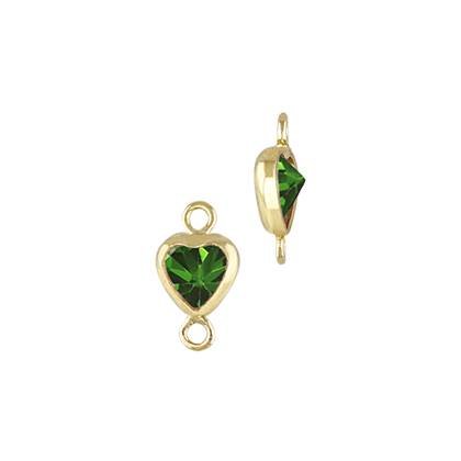 Gold Filled Emerald Cubic Zirconia Bezel Set Heart Shape Connector