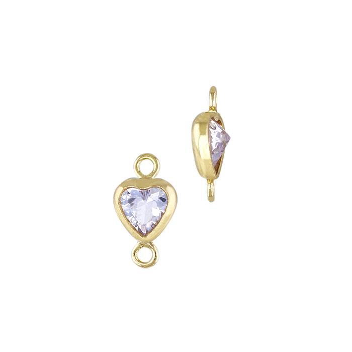 gf 3mm light amethyst cubic zirconia heart shape bezel set connector with vertical flat ring