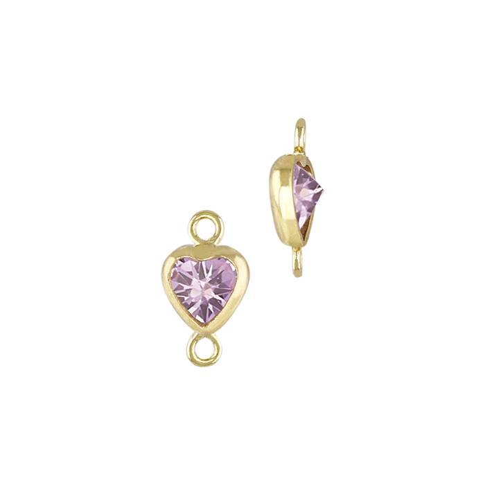 gf 3mm pink cubic zirconia heart shape bezel set connector with vertical flat ring