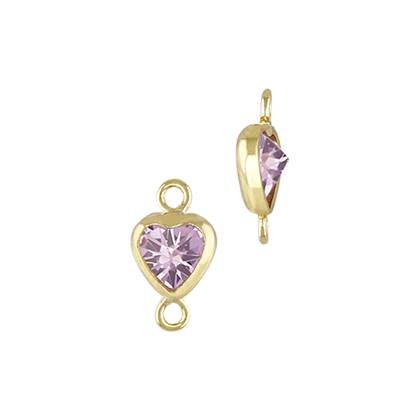 Gold Filled Pink Cubic Zirconia Bezel Set Heart Shape Connector