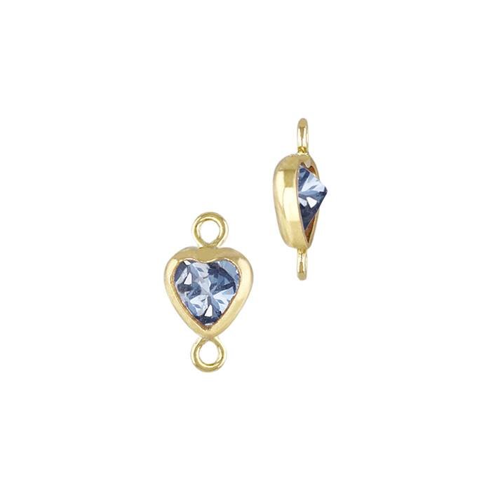 gf 3mm light sapphire cubic zirconia heart shape bezel set connector with vertical flat ring