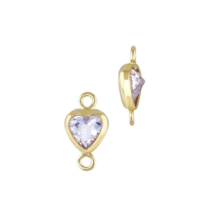 gf 4mm light amethyst cubic zirconia heart shape bezel set connector with vertical flat ring