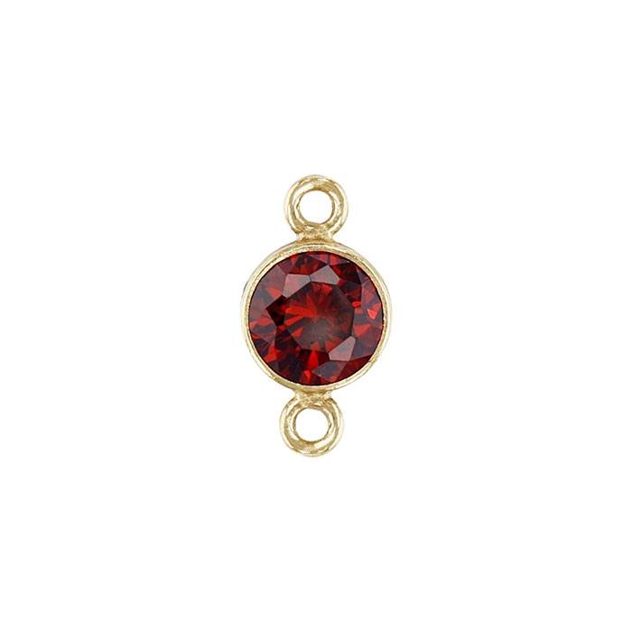 gf 3mm garnet bezel set cubic zirconia connector with flat ring