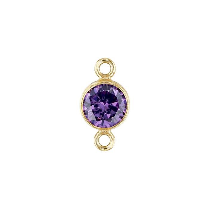 gf 3mm amethyst bezel set cubic zirconia connector with flat ring