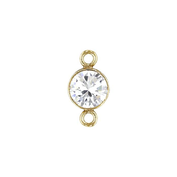 gf 3mm white bezel set cubic zirconia connector with flat ring