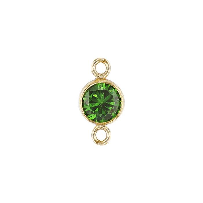 gf 3mm emerald bezel set cubic zirconia connector with flat ring