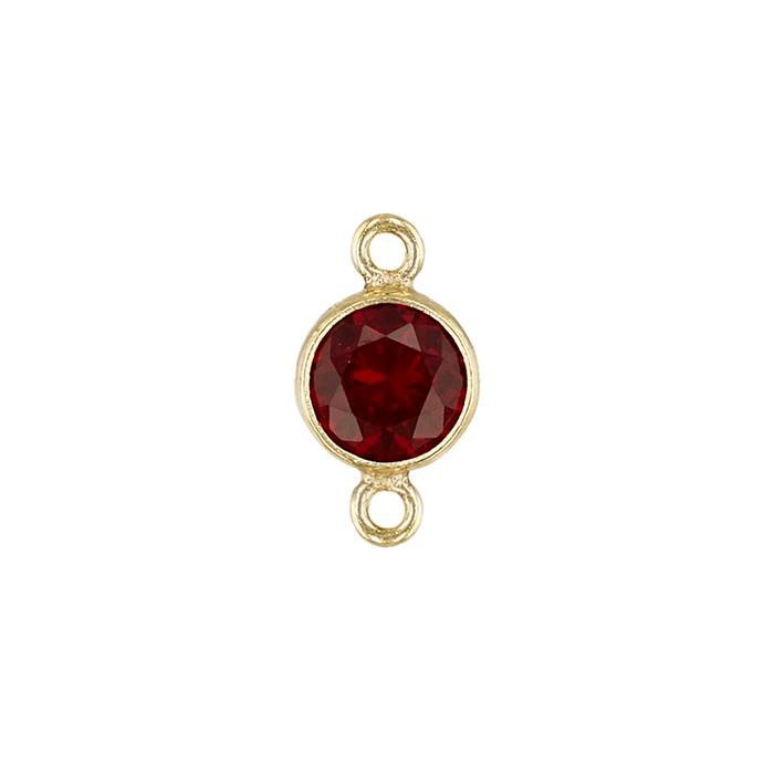 gf 3mm red bezel set cubic zirconia connector with flat ring