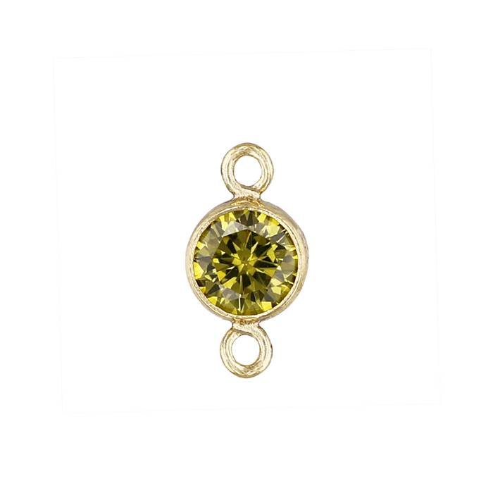 gold filled 3mm peridot bezel set cubic zirconia connector with flat ring