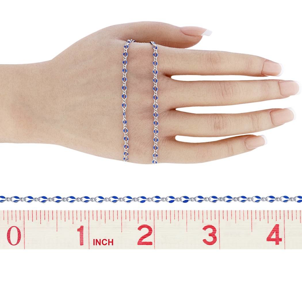 sterling silver 4.7mm chain width figaro 1+1 with long rhombus links blue enamel chain