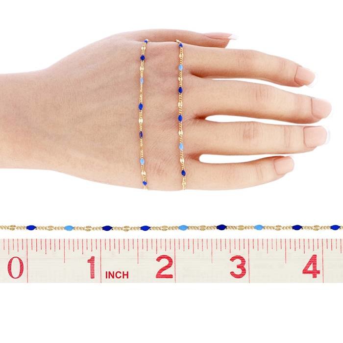 gold filled 3mm chain width blue and light blue enamel curb starburst link chain