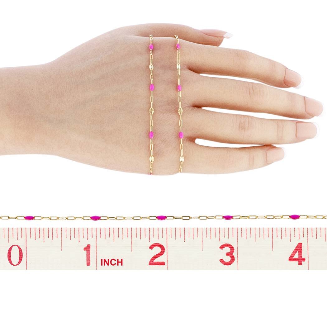 gold filled 4mm chain width pink enamel paperclip and starburst link chain