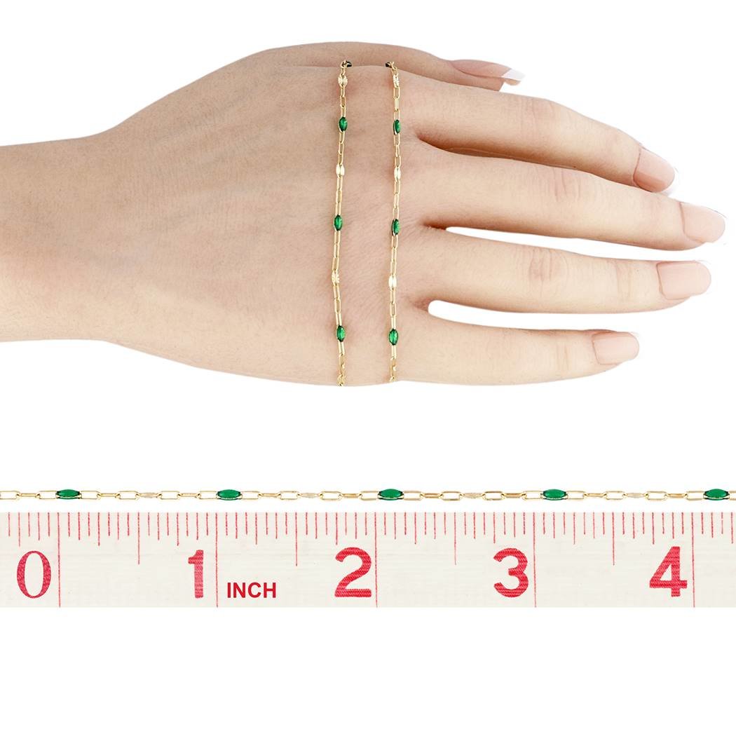 gold filled 3.6mm chain width 3.6mm taransparen green emerald enamel paperclip and starburst link chain