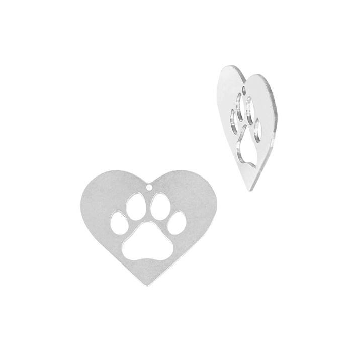 ss 10.9x9.8mm dog paw heart charm