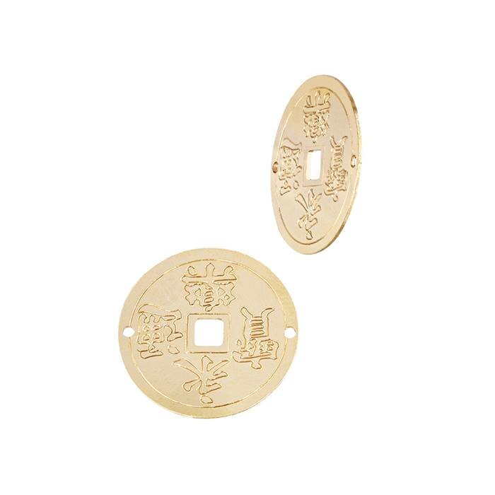 gold filled 14x14mm chinese lucky coin connector
