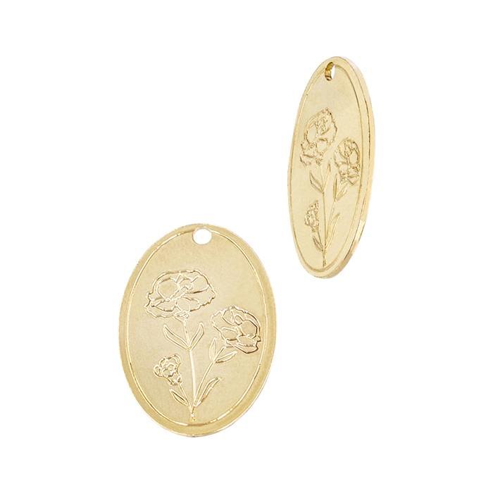 gold filled 24 gauge carnation flower january birth month oval charm
