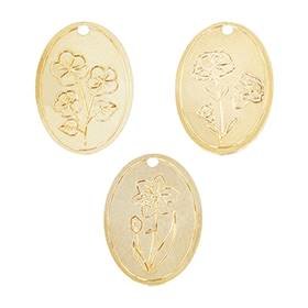 Gold Filled Flower Birth Month Oval Charm