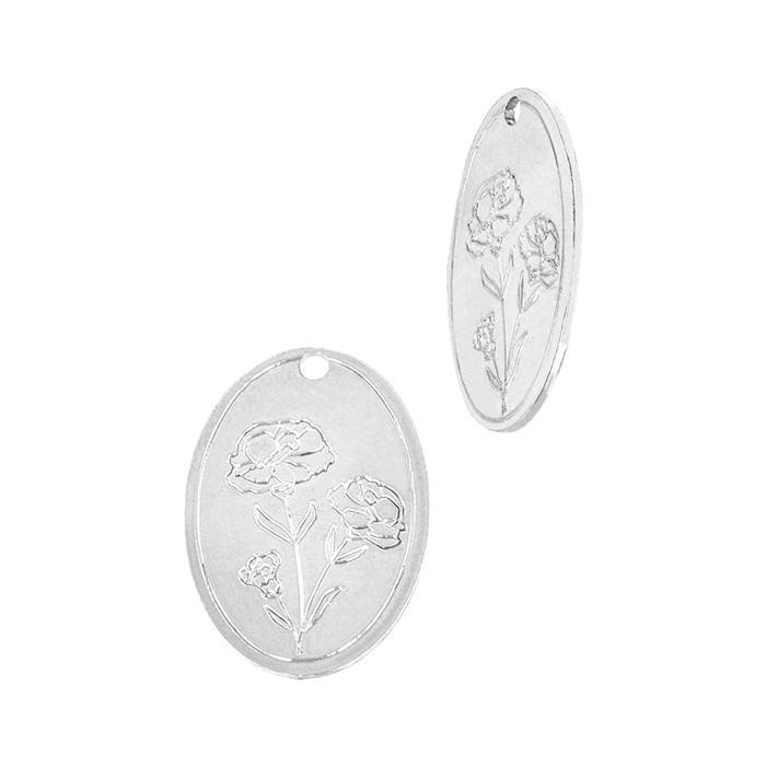 sterling silver 24 gauge chrysanthemum november birth month oval flower charm