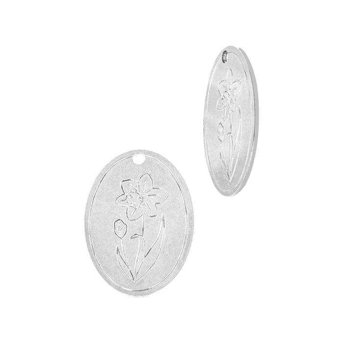 ss 24 gauge daffodil flower march birth month oval flower charm