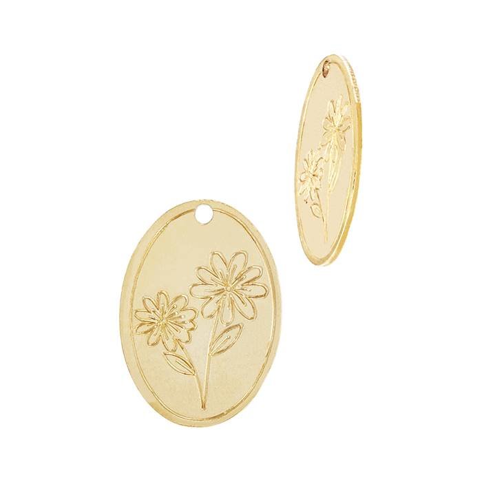 gold filled 24 gauge daisy flower april birth month oval charm