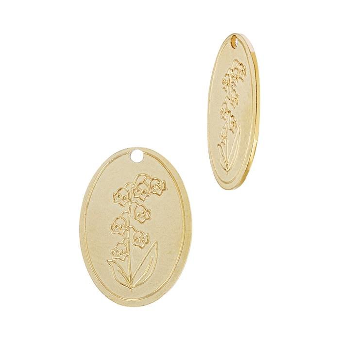 gold filled 24 gauge lily of the valley flower may birth month oval charm