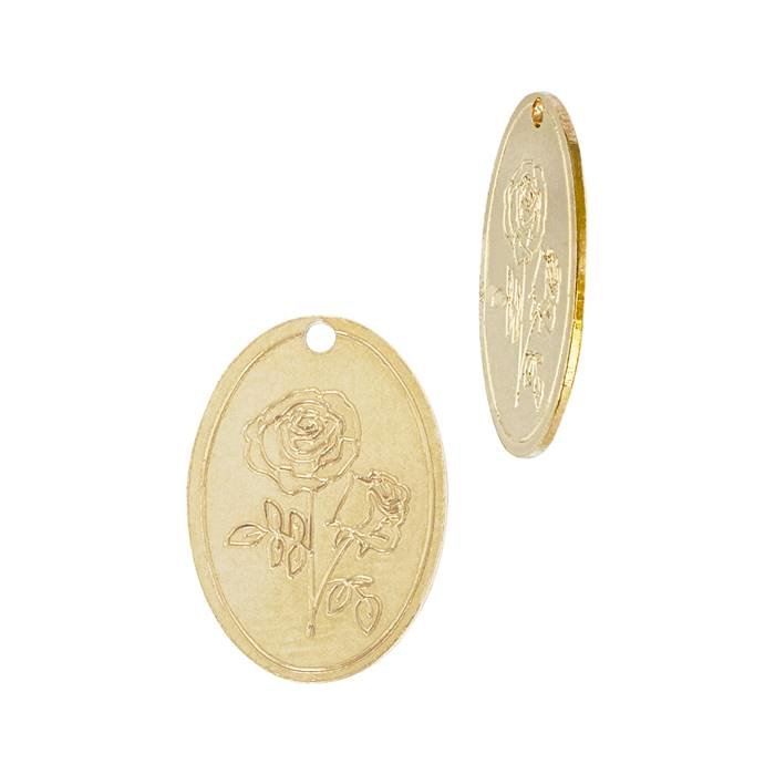 gold filled 24 gauge rose flower june birth month oval charm