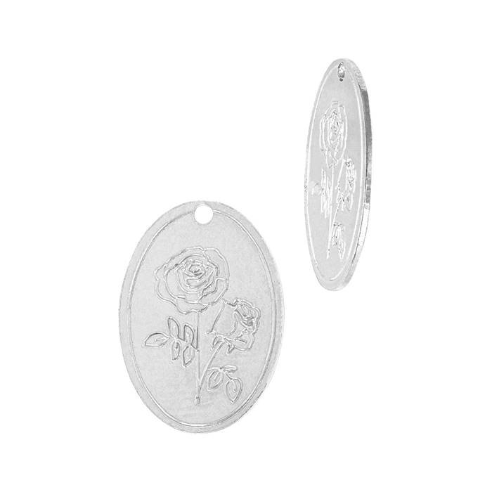 ss 24 gauge rose flower june birth month oval flower charm