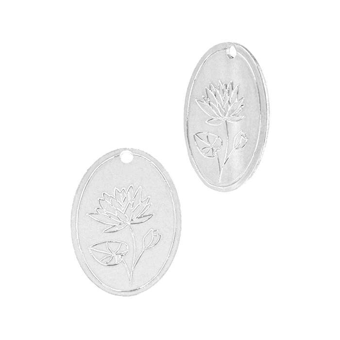 ss 24 gauge water lily july birth month oval flower charm