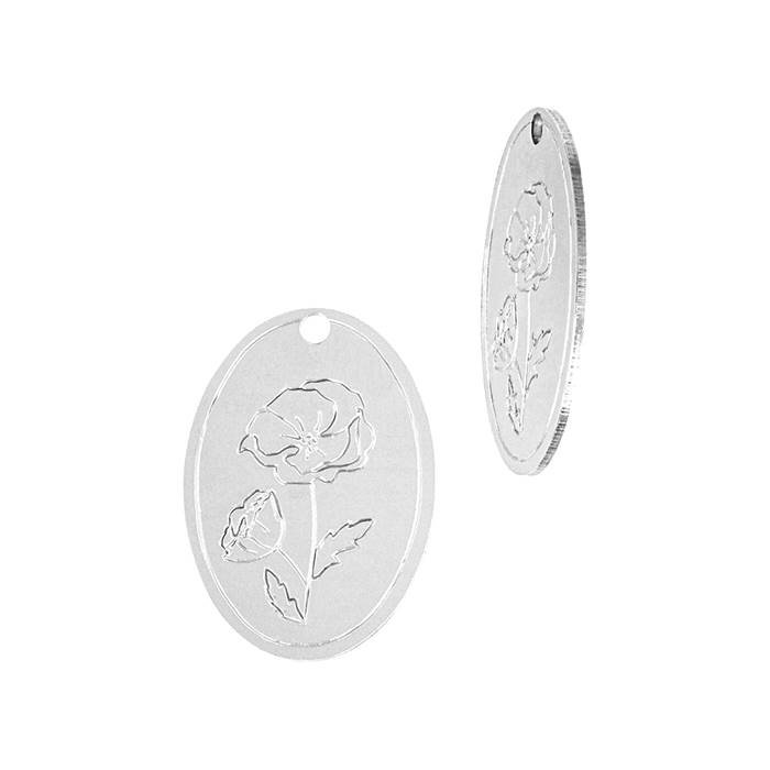 ss 24 gauge poppy august birth month oval flower charm