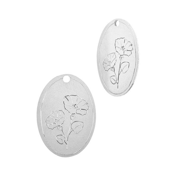 ss 24 gauge morning glory september birth month oval flower charm