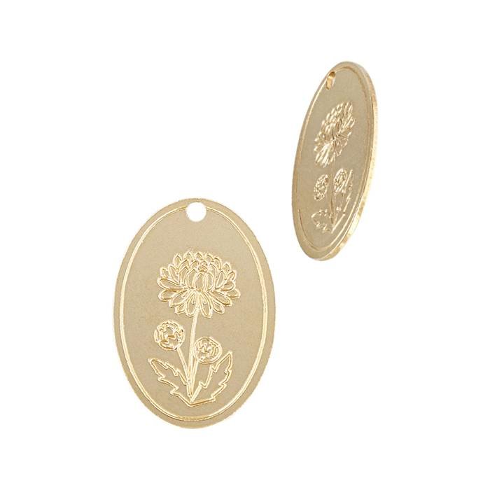 gf 24 gauge chrysanthemum (nov) (10.85x15.26x.5mm) oval flower charm