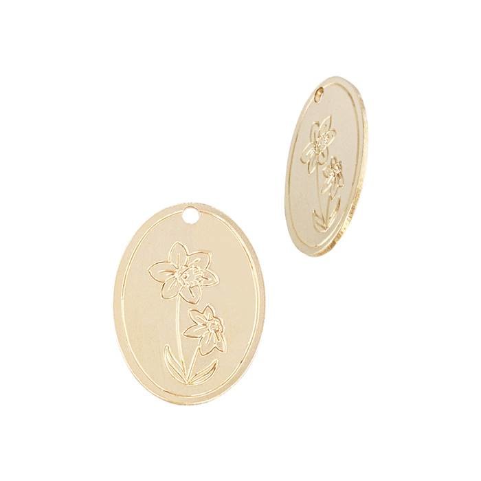 gf 24 gauge narcissus (dec) (10.85x15.26x.5mm) oval flower charm
