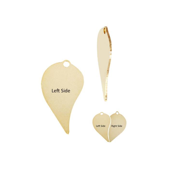 gold filled 7.3 x 13.0mm perfect match heart charm (left side)