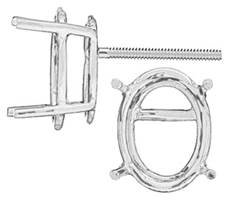 14kw 4x3mm standard 4 prong oval earring screw post