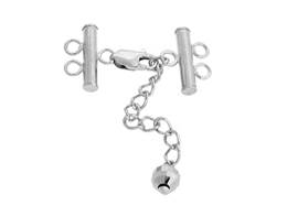 Sterling Silver 3X15mm Adjustable Bar Clasp With Chained Mirror Bead End
