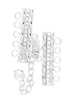 Sterling Silver 6X29mm Crystal Adjustable Bar Clasp With Chained Mirror Bead End