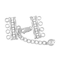 Sterling Silver 6X22mm Crystal Adjustable Bar Clasp With Chained Mirror Bead End