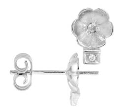 14KW 7mm Cup Scallop Pearl Stud Earring With Diamond Accent