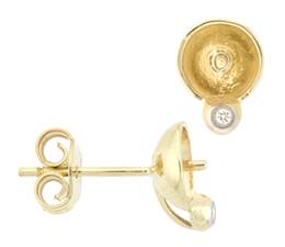 14KY 7mm Cup Pearl Stud Earring With Diamond Accent